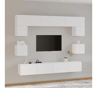 Juego de 8 Muebles de TV de Madera con Puertas Prácticas y Gran Almacenamiento, adecuado para Salón y Dormitorio, Color Blanco, 60 x 30 x 30 cm, 80 x 30 x 30 cm, 100 x 30 x 30 cm y 30.5 x 30 x 30 cm