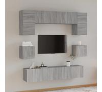 Juego de 8 Muebles de TV de Madera Industrializada con Puertas Prácticas, Gran Almacenamiento, adecuado para Salón y Dormitorio, Color Gris Sonoma, 60 x 30 x 30 cm, 80 x 30 x 30 cm y 30.5 x 30 x 30 cm