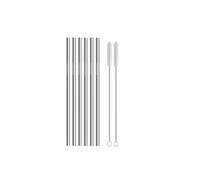 Juego de 8 pajitas para bebidas con cepillo para la limpieza - Pajitas reutilizables con cepillo, de metal, 23,5 cm, color plateado