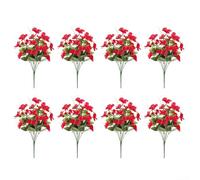 Juego de 8 paquetes de flores artificiales de hibisco, 5 ramas de plástico de seda resistente a los rayos UV para una larga duración para uso decorativo (rojo)