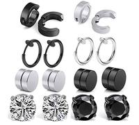 Juego de 8 pares de pendientes de acero inoxidable no perforados, color negro y plateado, pendientes magnéticos para mujer y hombre, no penetrantes, con diseño de cruz, Acero inoxidable