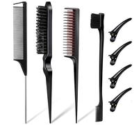 Juego de 8 peines para peinar el cabello, cepillo triple para burlas, peines de cola de rata, cepillo de borde, herramientas de cola de pelo, herramienta trenzada, color negro