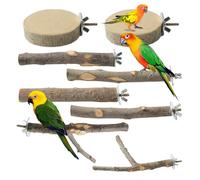 Juego de 8 perchas naturales para pájaros, barras de madera natural, soporte para pájaros, accesorios para pájaros, juguetes para pájaros, madera natural, perchas para periquitos, perchas para