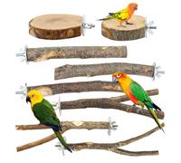 Juego de 8 perchas naturales para pájaros, barras de madera natural, soporte para pájaros, accesorios para pájaros, juguetes para pájaros, perchas de madera natural, perchas para periquitos