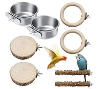 Juego de 8 perchas naturales para pájaros, comedero para pájaros, de acero inoxidable, para colgar periquitos, asiento, jaula de pájaros, accesorios para cacatúas, canarios, agapornides