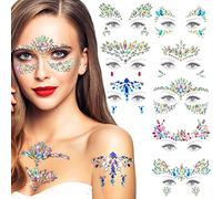 Juego de 8 piedras brillantes para cara y festival, autoadhesivas, tatuajes temporales, joyas de cristal para maquillaje, fiestas, carnaval, Halloween
