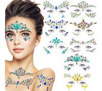 Juego de 8 piedras brillantes para cara y festival, autoadhesivas, tatuajes temporales, para maquillaje, fiestas, carnaval, Pascua, Halloween
