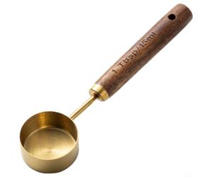 Juego de 8 Piezas de Cuencos y Cucharas Medidoras de para acero Inoxidable con Mango de Nogal para Cocina para profesional y Repostería Precisa Talla Única(D)