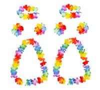 Juego de 8 piezas de leis hawaianos, guirnaldas hawaianas, collar hawaiano, diademas, pulsera, decoraciones de fiesta temática tropical, decoraciones coloridas de playa tropical para accesorios de