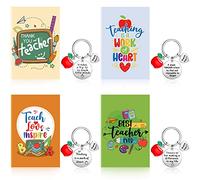 Juego de 8 piezas de regalo de agradecimiento al maestro, 4 cuadernos para profesores, mini blocs de notas y 4 llaveros para profesores, graduación, día del profesor, regalos de fin de año para maestro (pizarra negra)