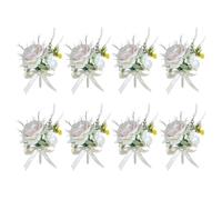 Juego de 8 piezas elegantes de flores de tela para novios y novios, sofisticados ramilletes de novia, juego de boutonniere de boda, One Size, como se describe