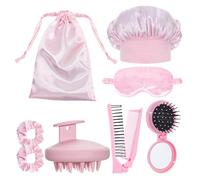 Juego de 8 piezas esenciales para el cuidado del cabello para mujer, incluye gorros de ducha transpirables para dormir de seda, peine portátil, cepillo de masaje para el cuero cabelludo, toalla