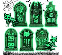Juego de 8 Piezas Halloween decorazioni, 6 Piezas de lápida Fluorescentes Rip, 2 Piezas de Gatos Fluorescentes, para Césped de Jardín, Eventos de Halloween, Carnavales, Laberintos