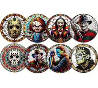 Juego de 8 posavasos de colores de terror, noche de terror, frèddy, Jason, película, para té, reposa sobres, bebidas, desayuno, cerveza, ideas de regalo