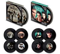 Juego de 8 posavasos de vinilo de The Beatles & Elvis Presley | Bonitos regalos musicales retro para hombres y mujeres | Fantásticos regalos para amantes de la música alojados en una lata de metal