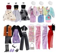 Juego de 8 ropa de muñeca compatible con Barbie, trajes de muñeca de moda de 11.5 pulgadas con vestidos, tops y accesorios, incluye zapatos, bolsa, collar y gafas, regalo para niñas