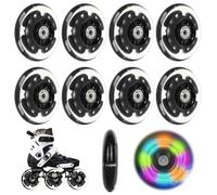 Juego de 8 ruedas para patines en línea, 72 mm, 82 A, con rodamientos ABEC-7, color negro transparente, piezas universales para todo tipo de patines