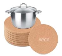 Juego de 8 salvamanteles redondos de corcho de 19 cm, posavasos de corcho redondos, resistentes al calor y absorbentes, placa de corcho redonda para ollas, sartenes, posavasos de corcho extra gruesos
