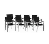 Juego de 8 sillas de aluminio gris - textileno negro