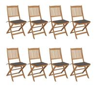 Juego de 8 Sillas Plegables de Jardín con Cojines,Madera Maciza de Acacia,Resistentes a la Intemperie,Diseño Plegable para Ahorrar Espacio,Sillones Jardín Exterior,Gris Topo,48.5 x 57 x 91 cm