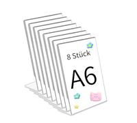 Juego de 8 Soportes Acrílicos A6 Transparentes | Portamenús, Exhibidor para Carteles, Folletos y Fotos | Soporte Inclinado para Oficina, Restaurante o Tienda - Ideal como Soporte Publicitario