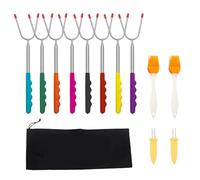 Juego de 8 tenedores telescópicos para tostar, para hoguera, barbacoa, camping, brochetas extensibles de acero inoxidable con 2 cepillos de aceite y 2 agujas de maíz