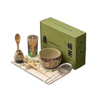 Juego de 8 Uds de Matcha japonés de pedernal rojo, caja de cuenco con cepillo for Matcha con batidor, suntuosas herramientas de té(8-piece set-002)