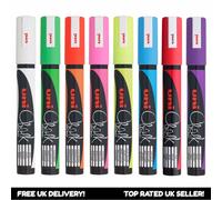 Juego De 8 Uni-Ball Chalk Marker - Negro Tabla Vidrio Bolígrafo PWE-5M-1X Cada