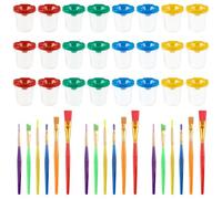 Juego de 8 vasos de pintura con tapas para Little Minds, 6 pinceles incluidos, diseño sin derrames, recipientes de plástico fáciles de limpiar para niños pequeños, clases de arte, hogar, fiestas