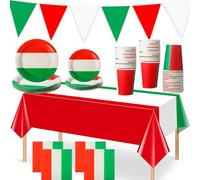Juego de 82 piezas para fiesta de Italia para 20 personas, platos, vasos, servilletas, banderines, XXL, decoración de fiesta italiana con diseño de la bandera de Italia