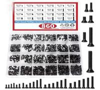 Juego de 860 tornillos negros de cabeza plana Phillips, acero al carbono M1.2 a para m3, juego surtido con resistencia a la oxidación para reparación de lentes, mantenimiento de computadoras y montaje