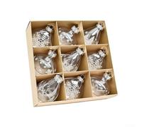 Juego de 9 adornos de bolas de Navidad para colgar en un árbol, repisa o ventana con construcción de plástico inastillable para decoración navideña (plateado)