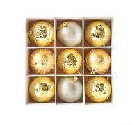 Juego de 9 adornos dorados de bolas de Navidad de 8 cm para decoración de árbol de Navidad, festividades y fiestas, elegantes esferas de plástico con cuerdas colgantes para decoración del hogar de
