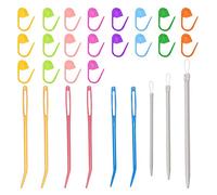 Juego de 9 agujas de costura, de aluminio, agujas grandes para bordar a mano, agujas dobladas con tubo transparente, agujas para tejer lana, con 20 marcadores de punto de ganchillo
