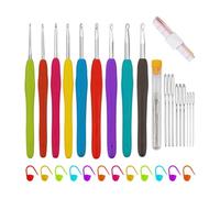 Juego de 9 agujas de ganchillo de aluminio, agujas crochet, ganchillo para principiantes, con 40 agujas para marcar, 9 agujas, 1 regla, mango ergonómico suave, kit de agujas para ganchillo