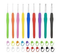 Juego de 9 agujas de ganchillo multicolor de 2 mm a 6 mm con 20 marcas de puntadas, ergonómico de goma suave y cómoda de agarre, juego de agujas de ganchillo para principiantes