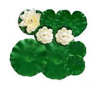 Juego de 9 almohadillas flotantes artificiales de loto y lirio para estanque, lirios de agua realistas para jardín, paisajismo, patio, terraza y decoración de características de agua al aire libre