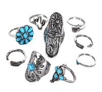 Juego de 9 anillos de barra Bohemian Index grabados con tótem geométrico grabado, vintage, creativo y útil, Clever Fashion