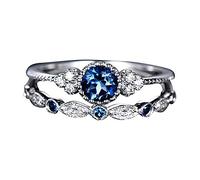 Juego de 9 anillos de diamantes azules y plateados, tamaño de joya, par de joyas íntimas modernas, talla única, Cobre, Sin piedras preciosas