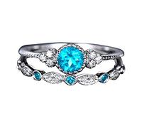 Juego de 9 anillos de diamantes azules y plateados, tamaño de joya, par de joyas íntimas modernas, talla única, Cobre, Sin piedras preciosas