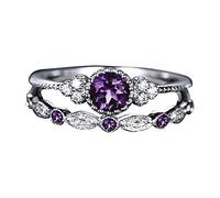 Juego de 9 anillos de diamantes azules y plateados, tamaño de joya, par de joyas íntimas modernas, talla única, Cobre, Sin piedras preciosas