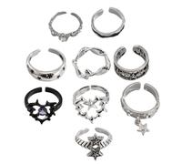 Juego de 9 anillos góticos de plata para mujeres y hombres, accesorios de espina punk, grunge, con calavera, corazón, serpiente y ranas, estilo punk grunge