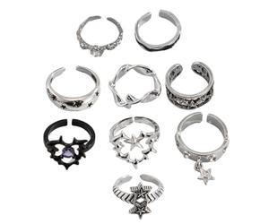 Juego de 9 anillos góticos de plata para mujeres y hombres, accesorios de espina punk, grunge, con calavera, corazón, serpiente y ranas, estilo punk grunge