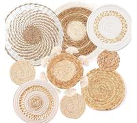 Juego de 9 cestas de pared tejidas bohemias, cestas colgantes de ratán de hierba marina, decoración de pared redonda, respetuosa con el medio ambiente, decoración de pared redonda para casa de campo