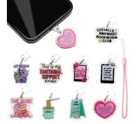 Juego de 9 Charms con Tapón Antipolvo USB C, Tapón Protector Acrílico de Doble Capa con Colgante Colorido + Correa Rosa Accesorio para Teléfonos Móviles Tabletas Lectores de eBooks y Regalo Original