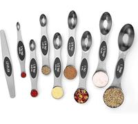Juego de 9 cucharas medidoras magnéticas de acero inoxidable apilables de doble cara: cucharadas y cucharaditas anidadas para medir ingredientes secos y líquidos (Negro9)