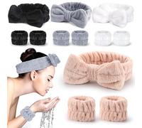 Juego de 9 diademas reutilizables para spa, muñequeras y lavado facial, que consta de 3 diademas de microfibra y 6 muñequeras.