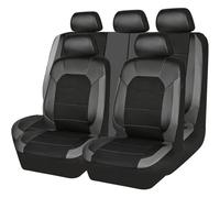 Juego De 9 Fundas Universales De Cuero Sintético para Asientos Coche Protección Completa Asientos Delanteros Y Traseros 5 Plazas para Coches Camiones Fundas para Asiento Coche(Black Gray)