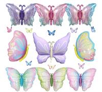 Juego de 9 globos de aluminio de mariposa surtidos grandes y mini globos de Mylar degradados pastel para niñas, cumpleaños, jardín, fiesta, suministros de boda