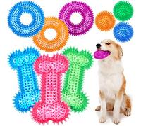 Juego de 9 Juguetes chirriantes para Perros, Bolas chirriantes en Forma de Hueso, Juguetes de dentición en Forma de Dona para Cachorros pequeños, medianos, Goma TPR para Masticar para Entrenamiento